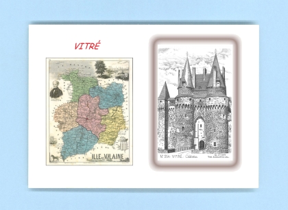 Cartes Postales impression Noir avec dpartement sur la ville de VITRE Titre : chateau