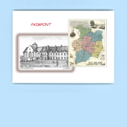 Cartes Postales impression Noir avec dpartement sur la ville de PAIMPONT Titre : abbaye