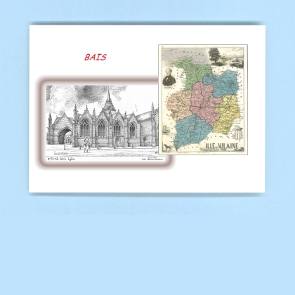 Cartes Postales impression Noir avec dpartement sur la ville de BAIS Titre : eglise