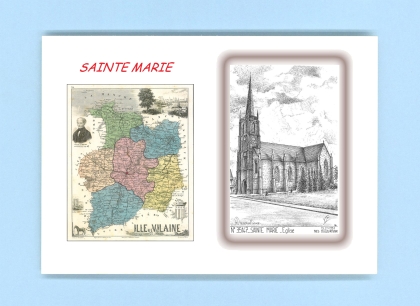 Cartes Postales impression Noir avec dpartement sur la ville de STE MARIE Titre : eglise