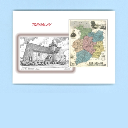 Cartes Postales impression Noir avec dpartement sur la ville de TREMBLAY Titre : eglise