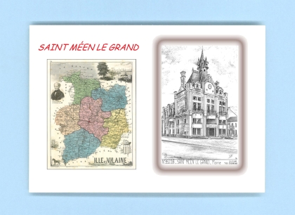Cartes Postales impression Noir avec dpartement sur la ville de ST MEEN LE GRAND Titre : mairie