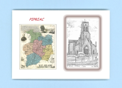 Cartes Postales impression Noir avec dpartement sur la ville de PIPRIAC Titre : eglise