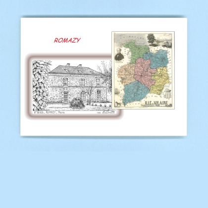 Cartes Postales impression Noir avec dpartement sur la ville de ROMAZY Titre : mairie