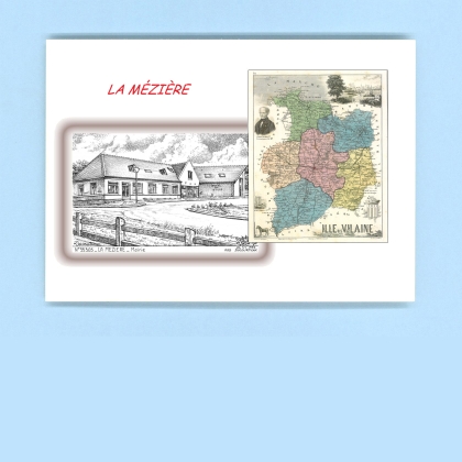 Cartes Postales impression Noir avec dpartement sur la ville de LA MEZIERE Titre : mairie