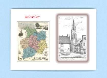 Cartes Postales impression Noir avec dpartement sur la ville de MEDREAC Titre : eglise