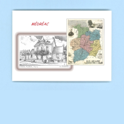 Cartes Postales impression Noir avec dpartement sur la ville de MEDREAC Titre : mairie