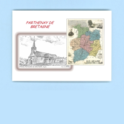 Cartes Postales impression Noir avec dpartement sur la ville de PARTHENAY DE BRETAGNE Titre : eglise