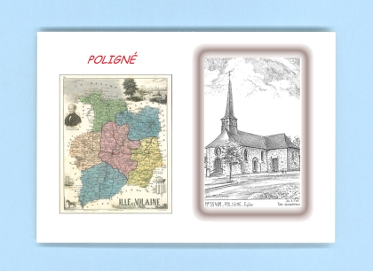 Cartes Postales impression Noir avec dpartement sur la ville de POLIGNE Titre : eglise