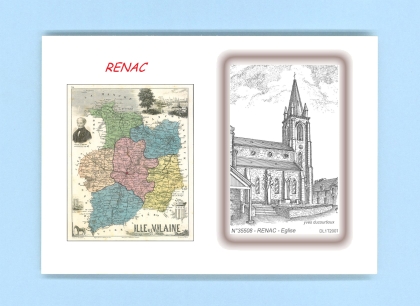 Cartes Postales impression Noir avec dpartement sur la ville de RENAC Titre : eglise