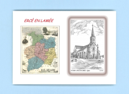 Cartes Postales impression Noir avec dpartement sur la ville de ERCE EN LAMEE Titre : eglise