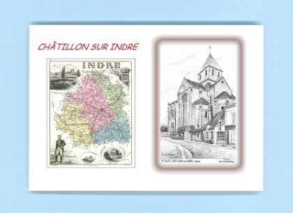 Cartes Postales impression Noir avec dpartement sur la ville de CHATILLON SUR INDRE Titre : eglise