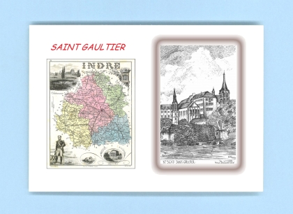 Cartes Postales impression Noir avec dpartement sur la ville de ST GAULTIER Titre : college et eglise
