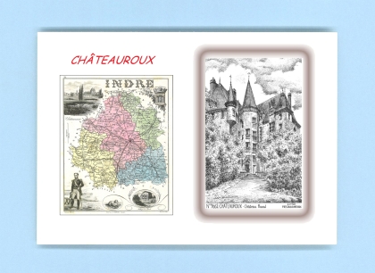 Cartes Postales impression Noir avec dpartement sur la ville de CHATEAUROUX Titre : chateau raoul