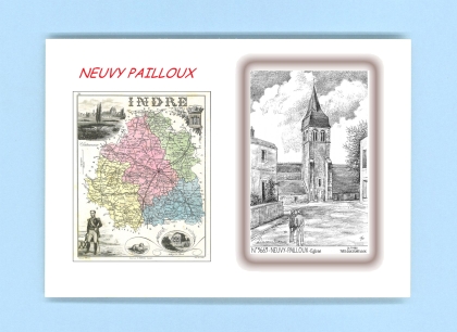 Cartes Postales impression Noir avec dpartement sur la ville de NEUVY PAILLOUX Titre : eglise
