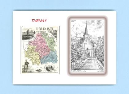 Cartes Postales impression Noir avec dpartement sur la ville de THENAY Titre : eglise
