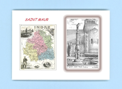 Cartes Postales impression Noir avec dpartement sur la ville de ST MAUR Titre : fontaine