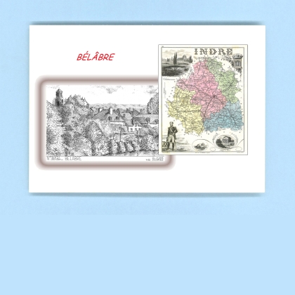 Cartes Postales impression Noir avec dpartement sur la ville de BELABRE Titre : vue