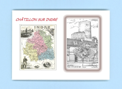 Cartes Postales impression Noir avec dpartement sur la ville de CHATILLON SUR INDRE Titre : donjon