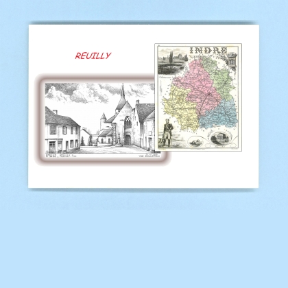 Cartes Postales impression Noir avec dpartement sur la ville de REUILLY Titre : place