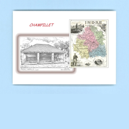 Cartes Postales impression Noir avec dpartement sur la ville de CHAMPILLET Titre : lavoir