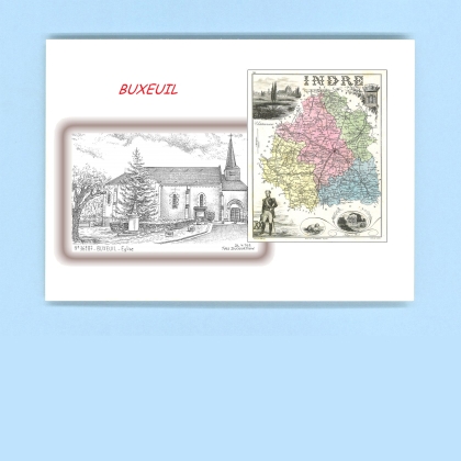 Cartes Postales impression Noir avec dpartement sur la ville de BUXEUIL Titre : eglise