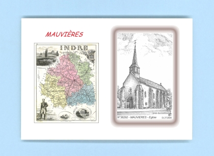 Cartes Postales impression Noir avec dpartement sur la ville de MAUVIERES Titre : eglise