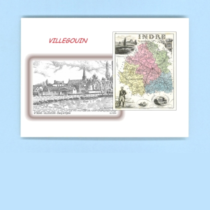 Cartes Postales impression Noir avec dpartement sur la ville de VILLEGOUIN Titre : etang et eglise
