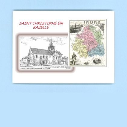 Cartes Postales impression Noir avec dpartement sur la ville de ST CHRISTOPHE EN BAZELLE Titre : eglise