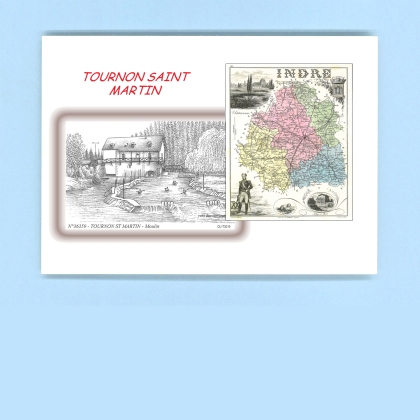 Cartes Postales impression Noir avec dpartement sur la ville de TOURNON ST MARTIN Titre : moulin