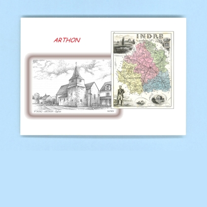 Cartes Postales impression Noir avec dpartement sur la ville de ARTHON Titre : eglise