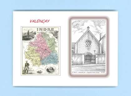 Cartes Postales impression Noir avec dpartement sur la ville de VALENCAY Titre : chapelle notre dame