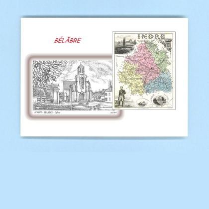 Cartes Postales impression Noir avec dpartement sur la ville de BELABRE Titre : eglise