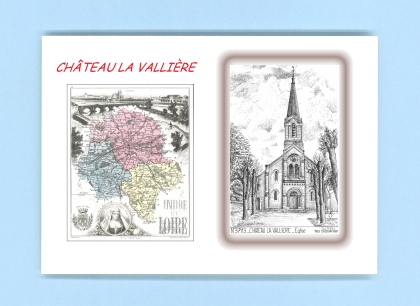Cartes Postales impression Noir avec dpartement sur la ville de CHATEAU LA VALLIERE Titre : eglise