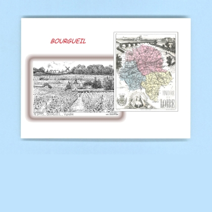 Cartes Postales impression Noir avec dpartement sur la ville de BOURGUEIL Titre : vignoble