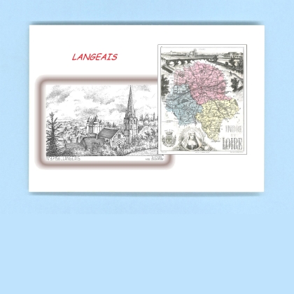Cartes Postales impression Noir avec dpartement sur la ville de LANGEAIS Titre : vue