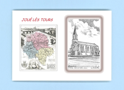 Cartes Postales impression Noir avec dpartement sur la ville de JOUE LES TOURS Titre : eglise