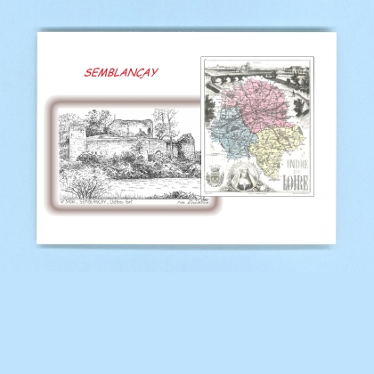 Cartes Postales impression Noir avec dpartement sur la ville de SEMBLANCAY Titre : chateau fort