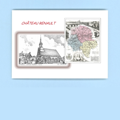 Cartes Postales impression Noir avec dpartement sur la ville de CHATEAU RENAULT Titre : eglise