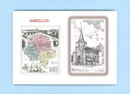 Cartes Postales impression Noir avec dpartement sur la ville de AMBILLOU Titre : eglise