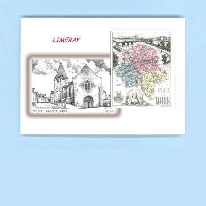 Cartes Postales impression Noir avec dpartement sur la ville de LIMERAY Titre : eglise