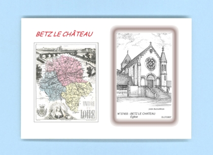 Cartes Postales impression Noir avec dpartement sur la ville de BETZ LE CHATEAU Titre : eglise