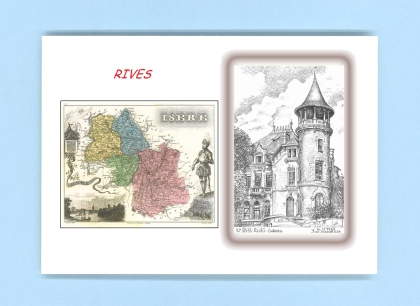 Cartes Postales impression Noir avec dpartement sur la ville de RIVES Titre : chateau