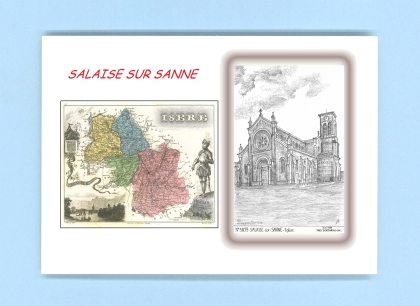 Cartes Postales impression Noir avec dpartement sur la ville de SALAISE SUR SANNE Titre : eglise