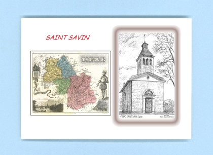 Cartes Postales impression Noir avec dpartement sur la ville de ST SAVIN Titre : eglise