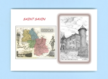 Cartes Postales impression Noir avec dpartement sur la ville de ST SAVIN Titre : chateau de demptezieu