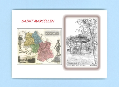 Cartes Postales impression Noir avec dpartement sur la ville de ST MARCELLIN Titre : kiosque