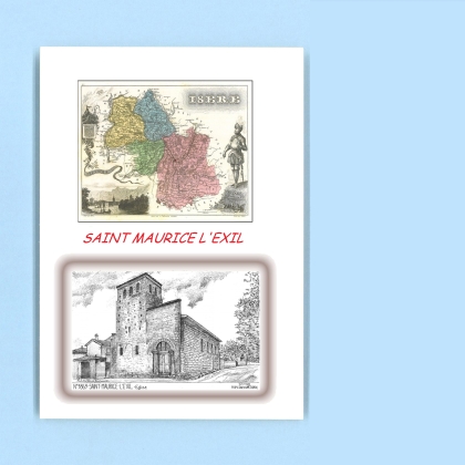Cartes Postales impression Noir avec dpartement sur la ville de ST MAURICE L EXIL Titre : eglise