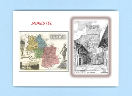 Cartes Postales impression Noir avec dpartement sur la ville de MORESTEL Titre : tour medievale