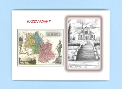 Cartes Postales impression Noir avec dpartement sur la ville de EYZIN PINET Titre : eglise